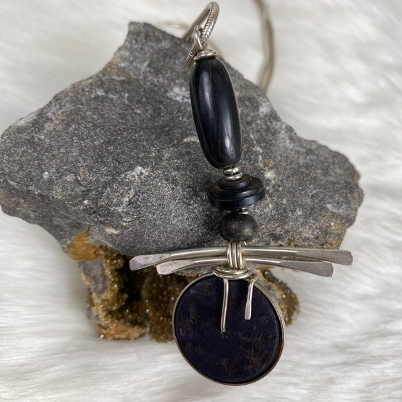 Handmade Brutalist Wire Wrapped Sterling Pendant Necklace 29" - Picture 7 of 8